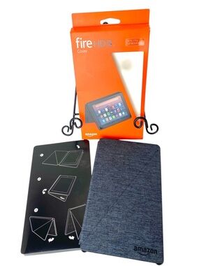 New Amazon Fire HD8 Folio Cover - Charcoal Grey Textured in Original Pkg